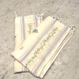Pottery Barn Kids Blue Embroidered Tie Top Sheer Curtains 44x84 Set of 2